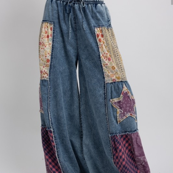 denim wide-leg casual patchwork python pants | wide... Blue Velvet | Pants & Jumpsuits | Patchwork Wide Leg Denim Pants Last ...